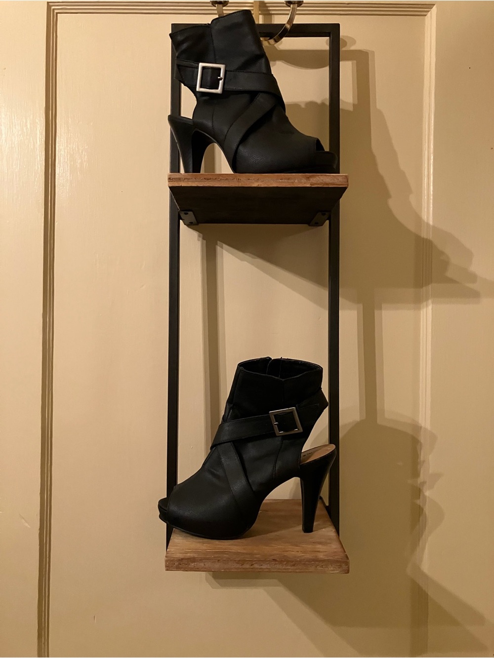 Black Buckle Peep-Toe Heels